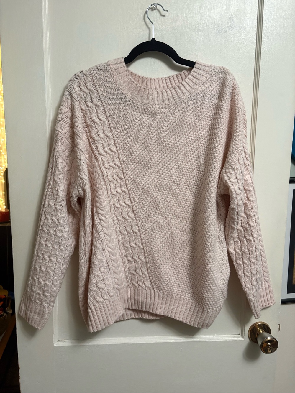 Joe Fresh Light Pink Cable & Seed Stitch Crewneck Sweater